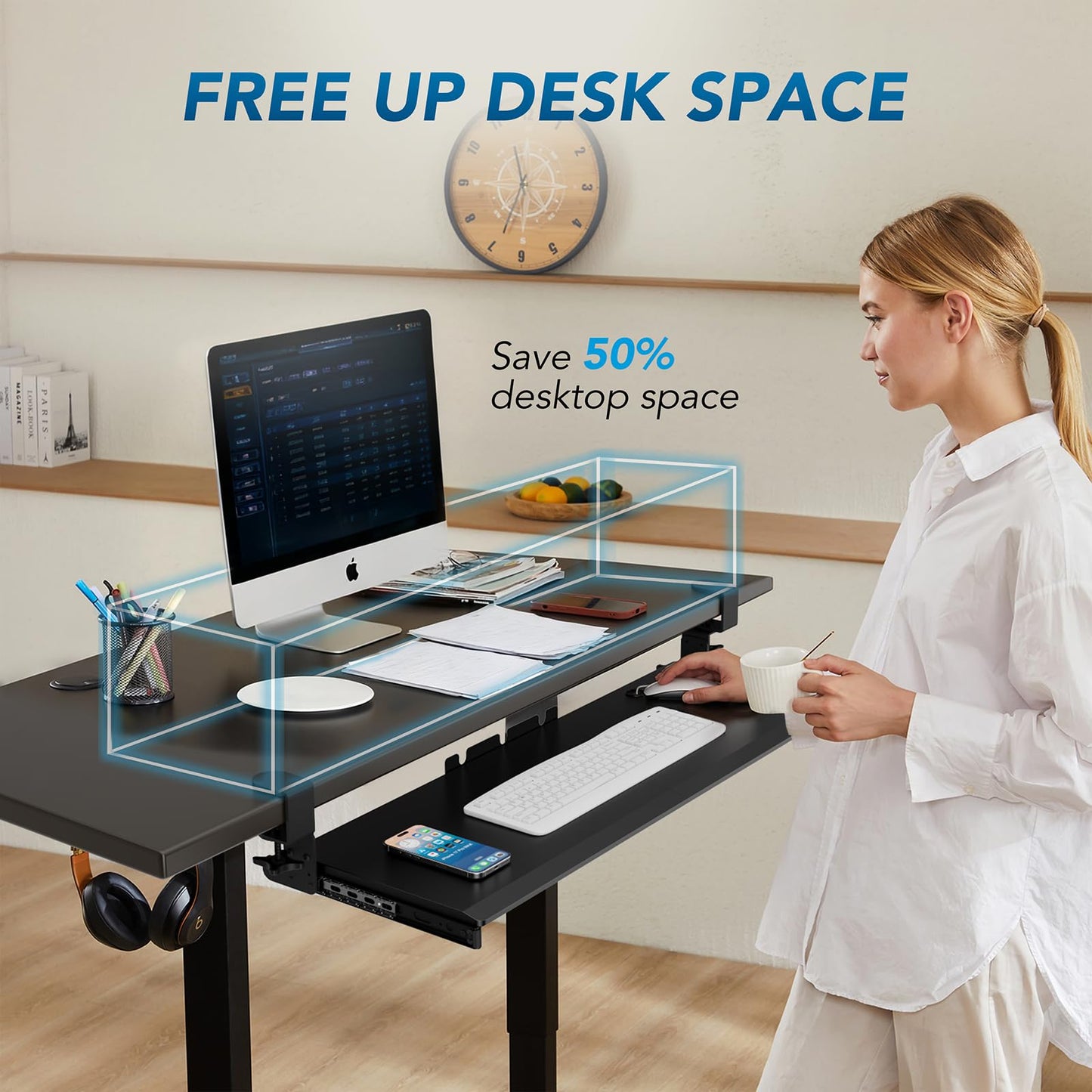 AX WABER Keyboard Tray Under Desk Pull Out with 3 Height Adjustable Extra Sturdy C Clamp Mount System, 834