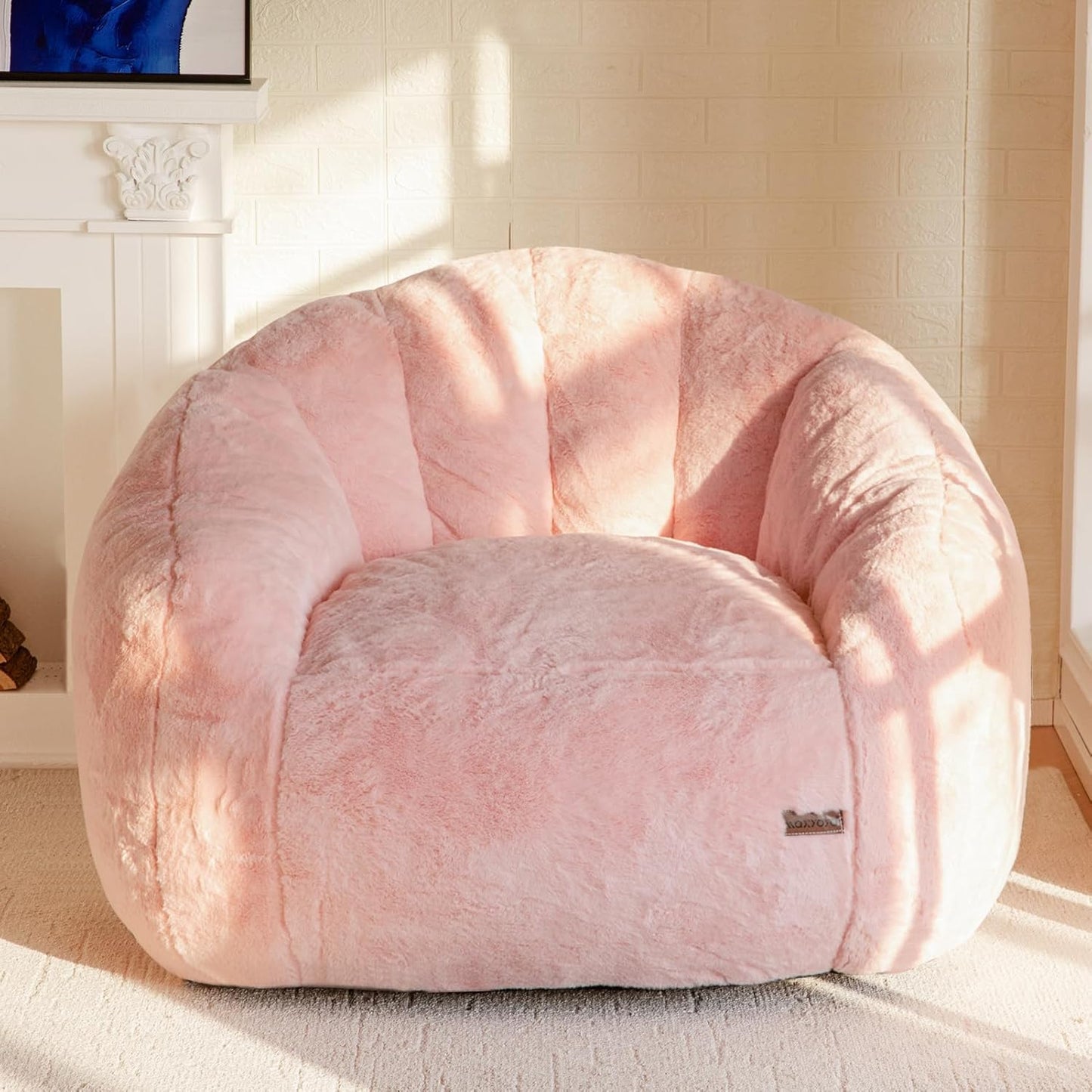 MAXYOYO Giant Bean Bag Chair,Faux Fur Shell Shaped Bean Bag Sofa with Filler,Soft Beanbag Sofa Giant Size for Living Room Bedroom