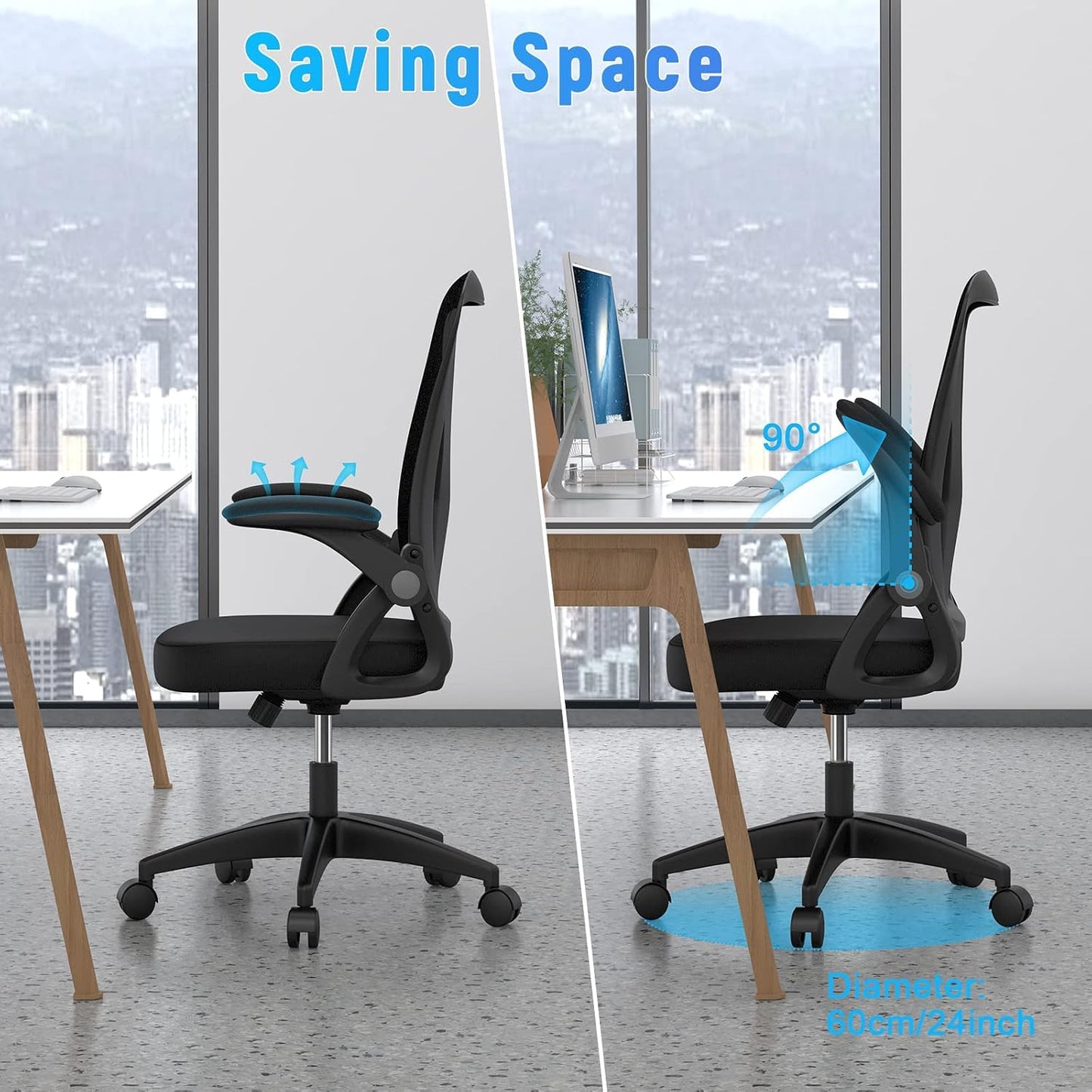 naspaluro Office Chair Ergonomic Desk with 90° Flip-up Armrest Lumbar Support, Height Adjustable Chair