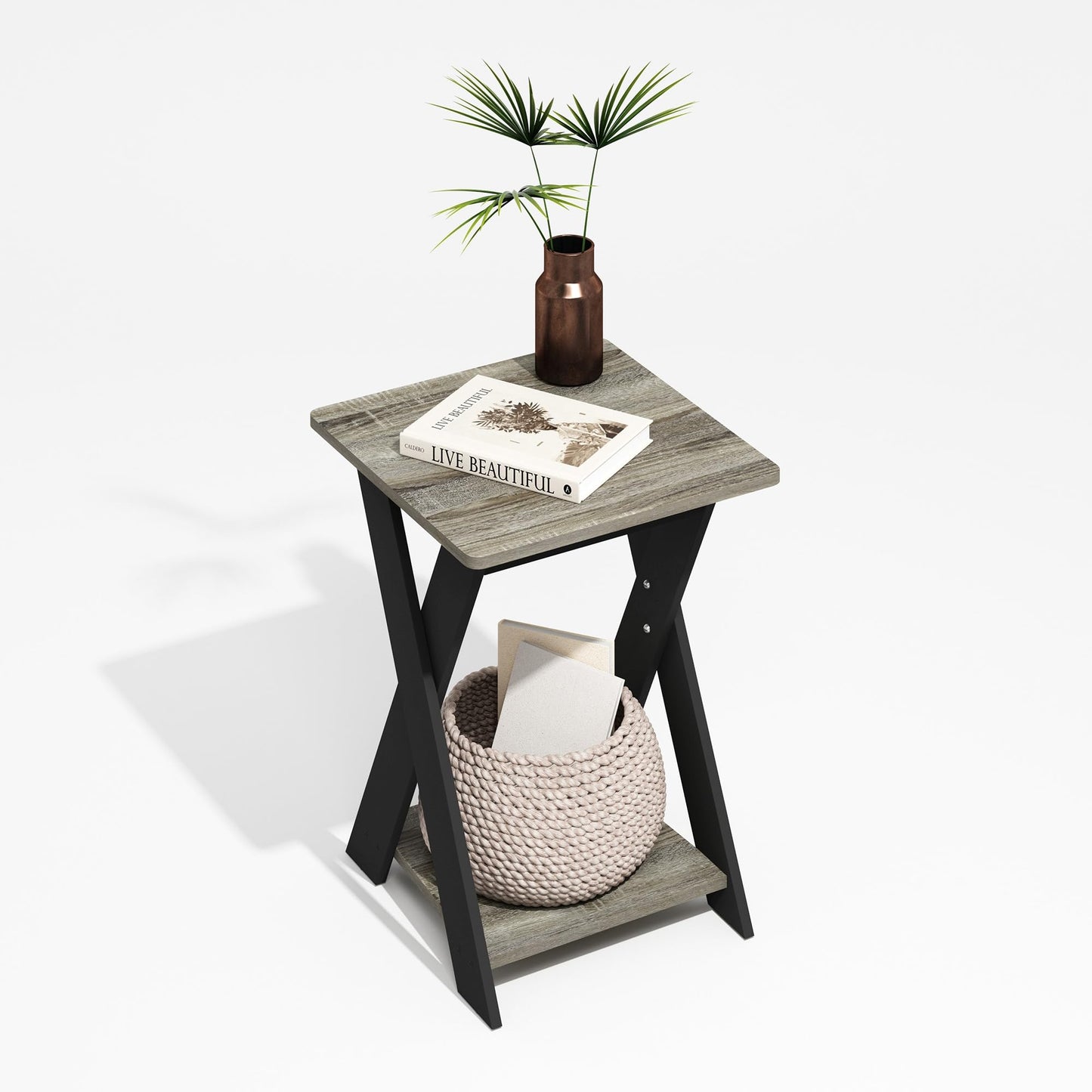 Furinno MODERN Side Table, X-Legs End Table with Open Shelf, Criss-Crossed Night Stand, Bedside Table, Easy Assembly, for Living Room, Bedroom