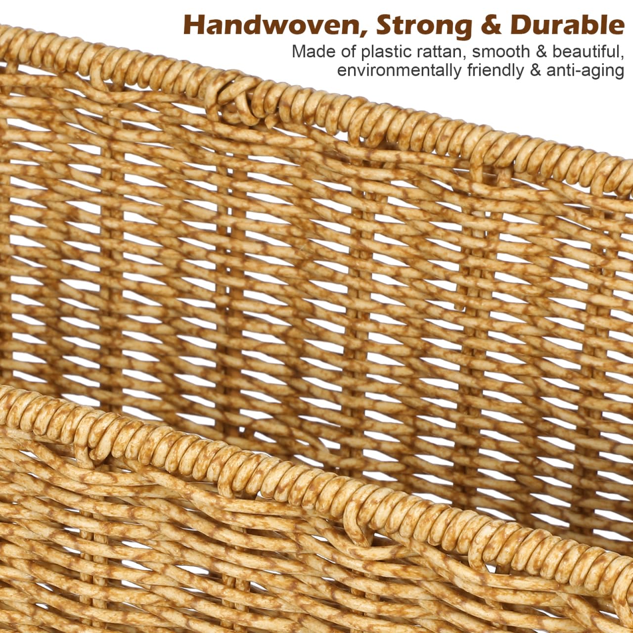 Happyyami Hand-woven Magazine Basket Magazine Wicker Basket Rattan Magazine Holder Desk Storage Baskets with Handle for Bathroom Office