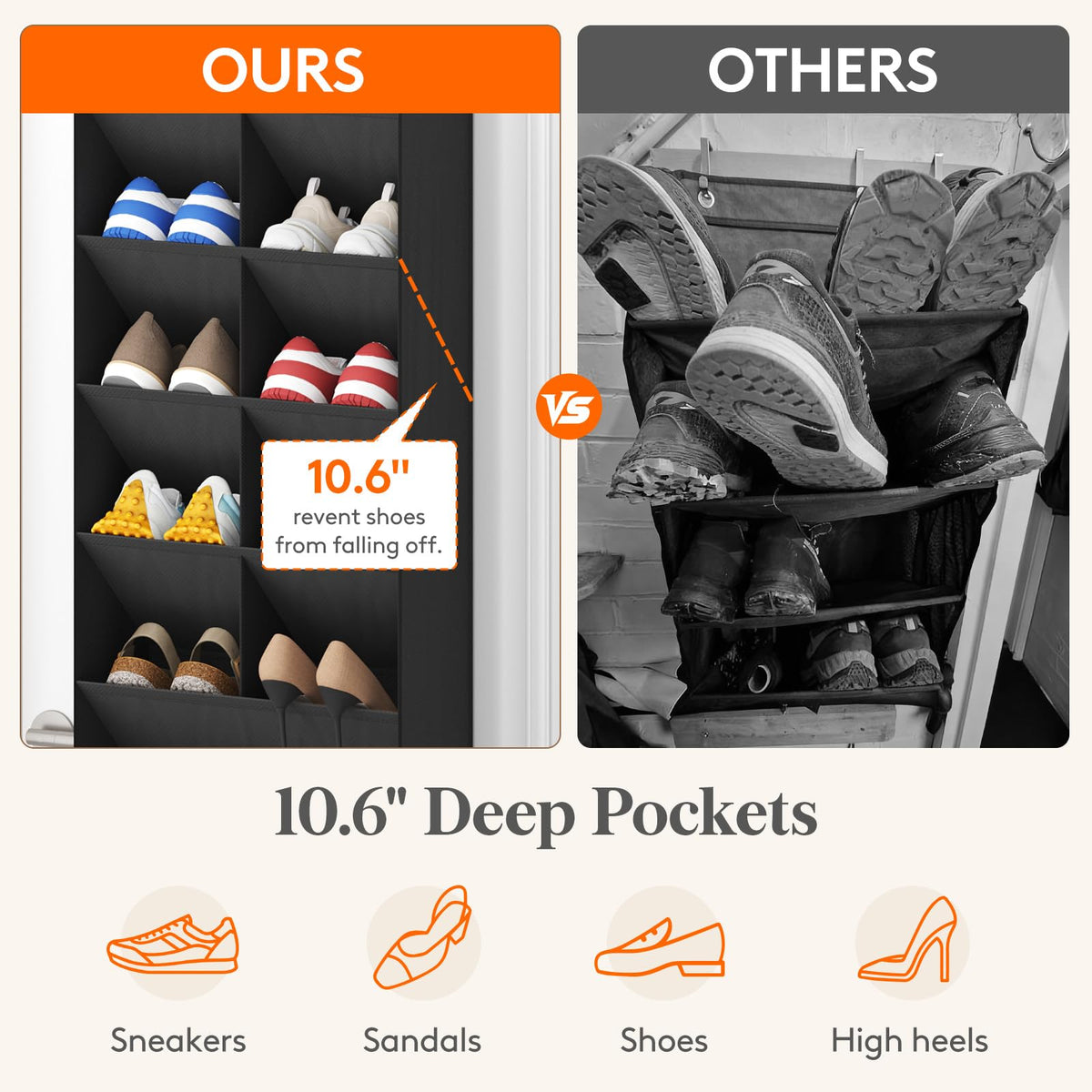 Lifewit 10 Tier Over the Door Shoe Organisers with 19 Deep Pockets, Fabric Hanging Wall Mounted Shoes Rack Behind Door Storage Organizer for Boots