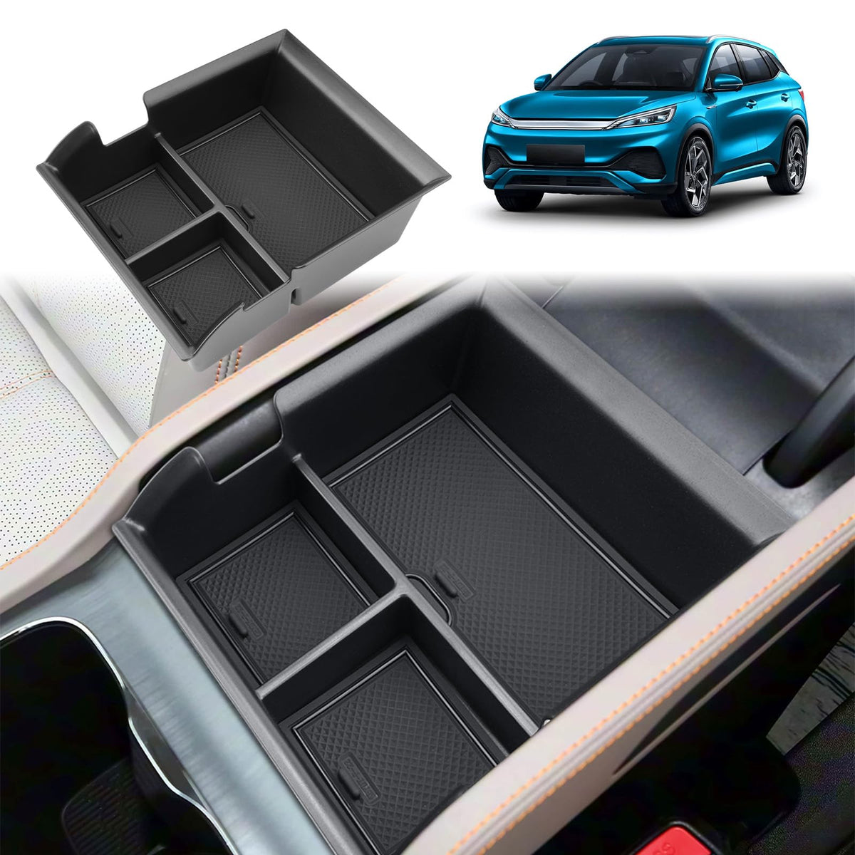 GAFAT Compatible with BYD Atto 3 2025 2024 2023 Centre Console Storage Box, for Yuan Plus Armrest Organiser Shelf with Non-Slip Rubber Mats