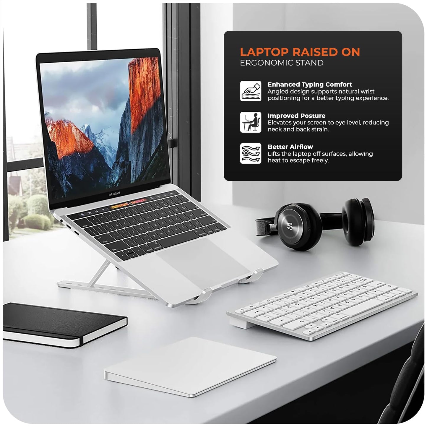 Roe Tenpo Laptop Stand For Desk, 6 Levels Height Adjustable Laptop Riser For Desk, Foldable & Portable, Compatible with MacBook Air/Pro, HP, ASUS