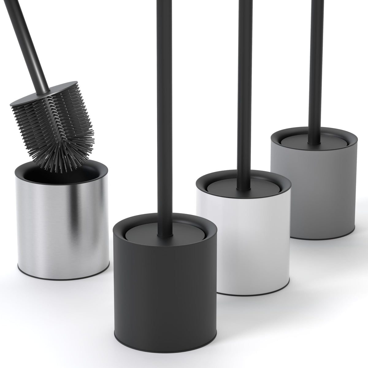 SAVEGA Silicone Toilet Brush Black with Holder ? Discreet Stainless Steel Toilet Brush with Protective Lid ? Durable & Hygienic (Black, 1-Pack)