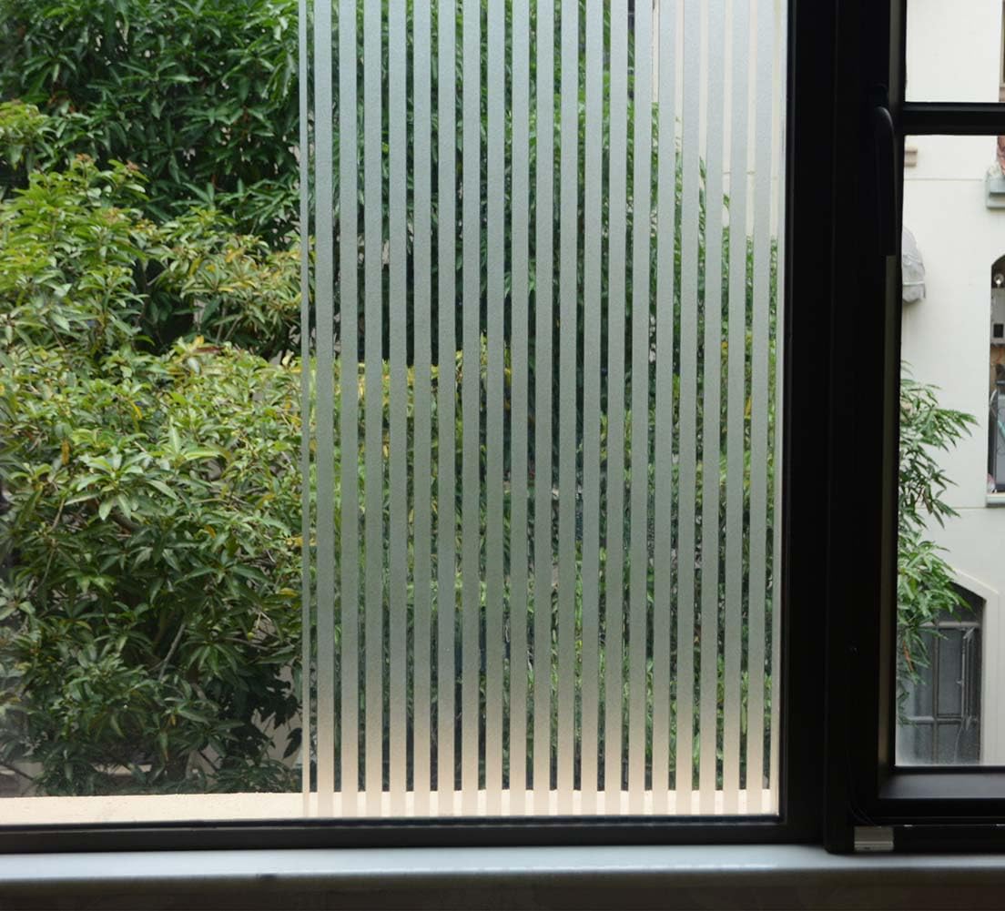 VSUDO Privacy Window Film, Frosted Stripe Pattern Window Tint for Home, Static Cling Window Glass Stickers (90x400 cm)