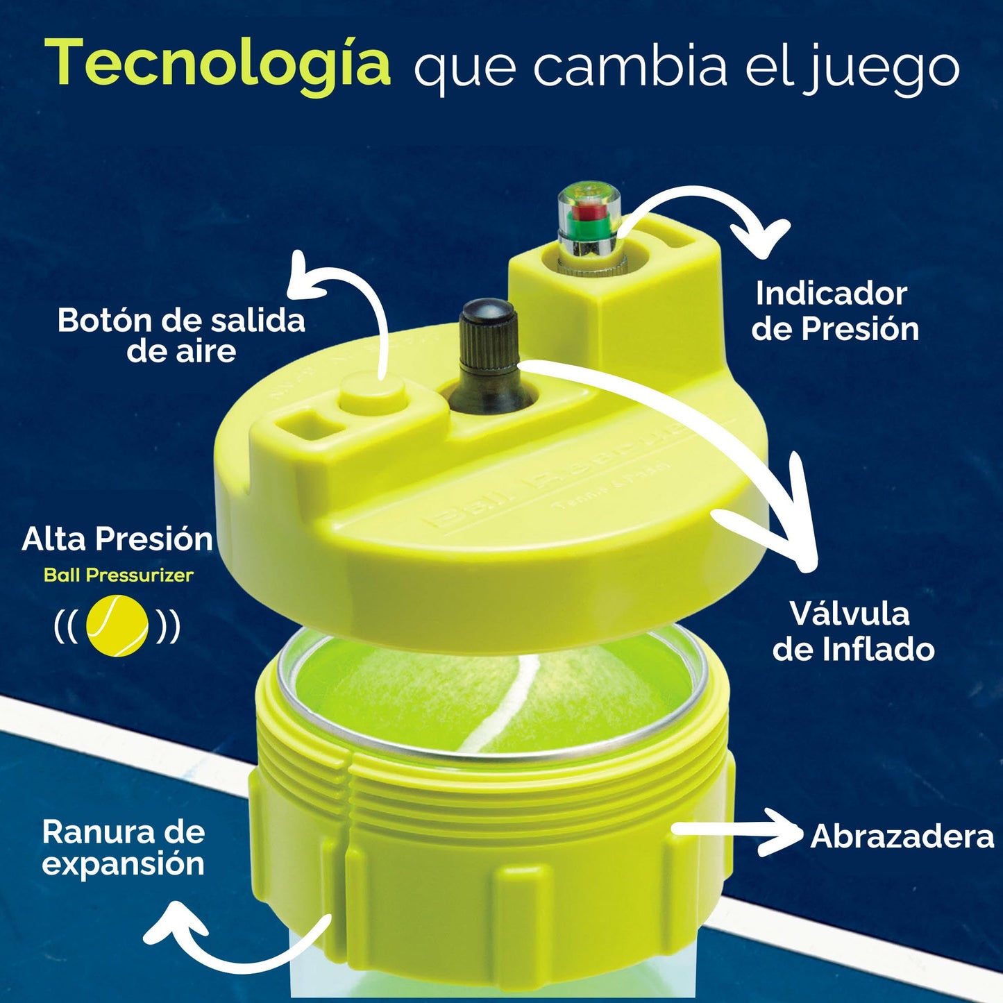BALL RESCUER: Tennis/Padel Ball Life Extender  Converts Plastic Tennis/Padel Ball Containers to a 30 psi Ball Pressurizer  Needs a Bicycle Pump to