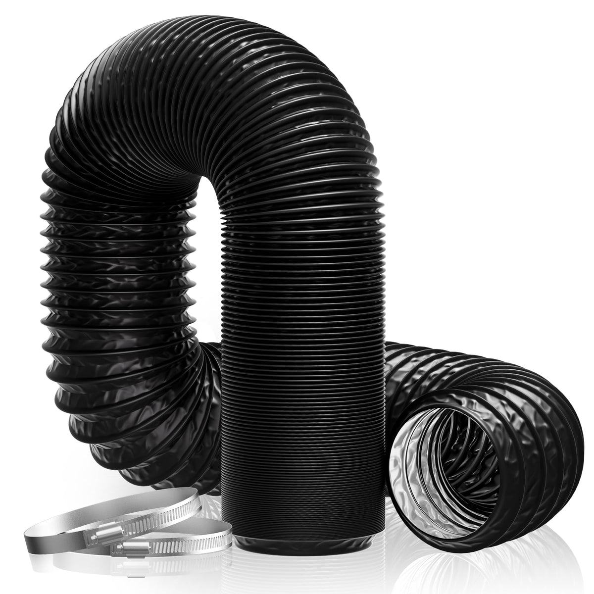 Hon&Guan 125mm Aluminium PVC Ventilation Air Ducting 5inch Flexible Vent Hose Pipe for Extractor Fan, Tumble Dryer, Cooker Hood(?125mm*5m,Black)