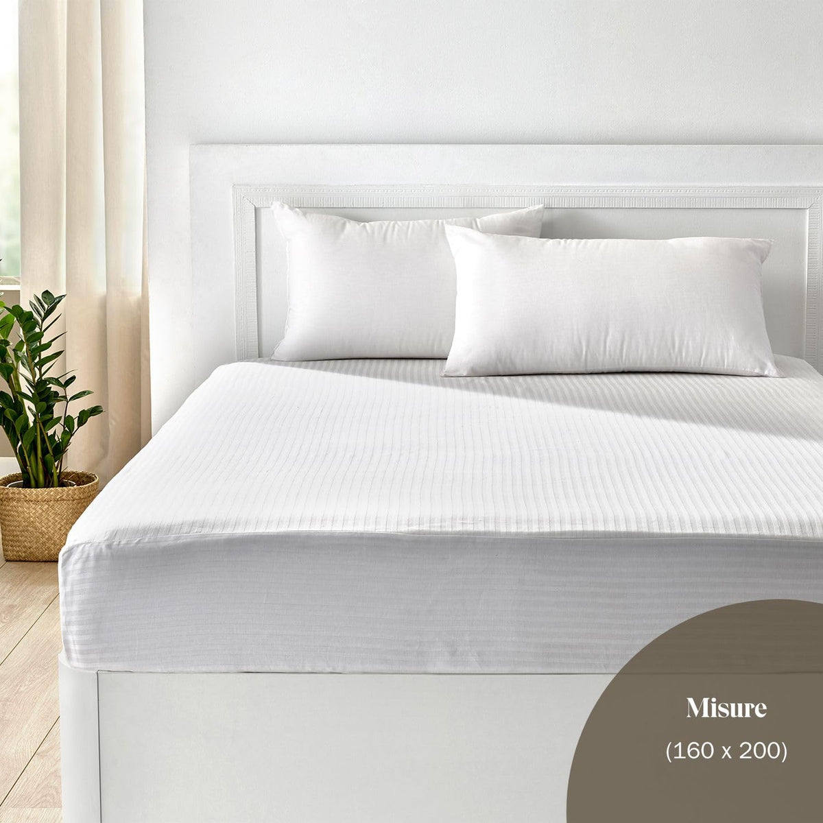 Pikolin Home – Ticking Mattress Protector, 100% Cotton, white, Lit 160-160 x 190/200 cm