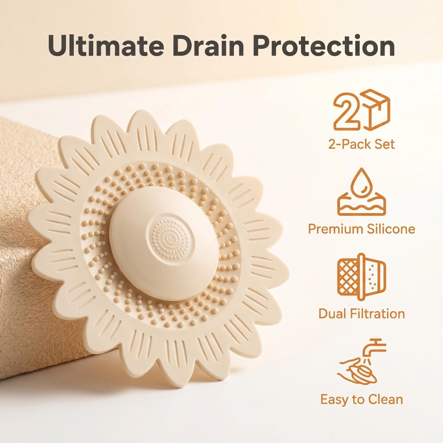 2 Pack Silicone Shower Drain Hair Catcher, Silicone Sink Strainer Protector & Shower Drain Cover