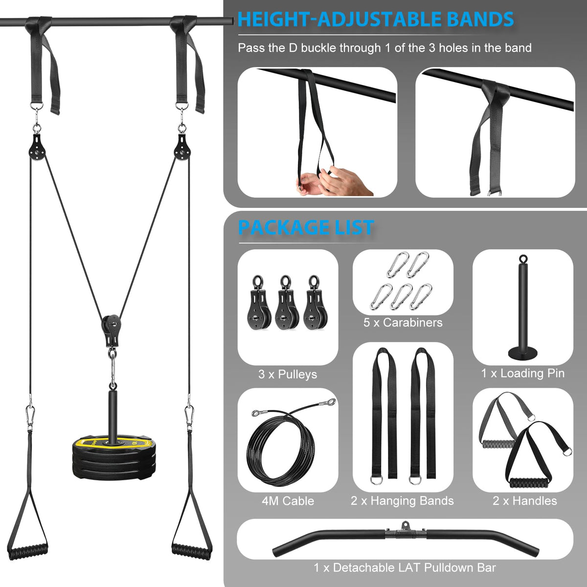 Weight Cable Pulley System, Cable Pulley System Home Gym Fitness Cable Pulley Attachment Home Gym Equipment for LAT Pull Down, Arm Workout