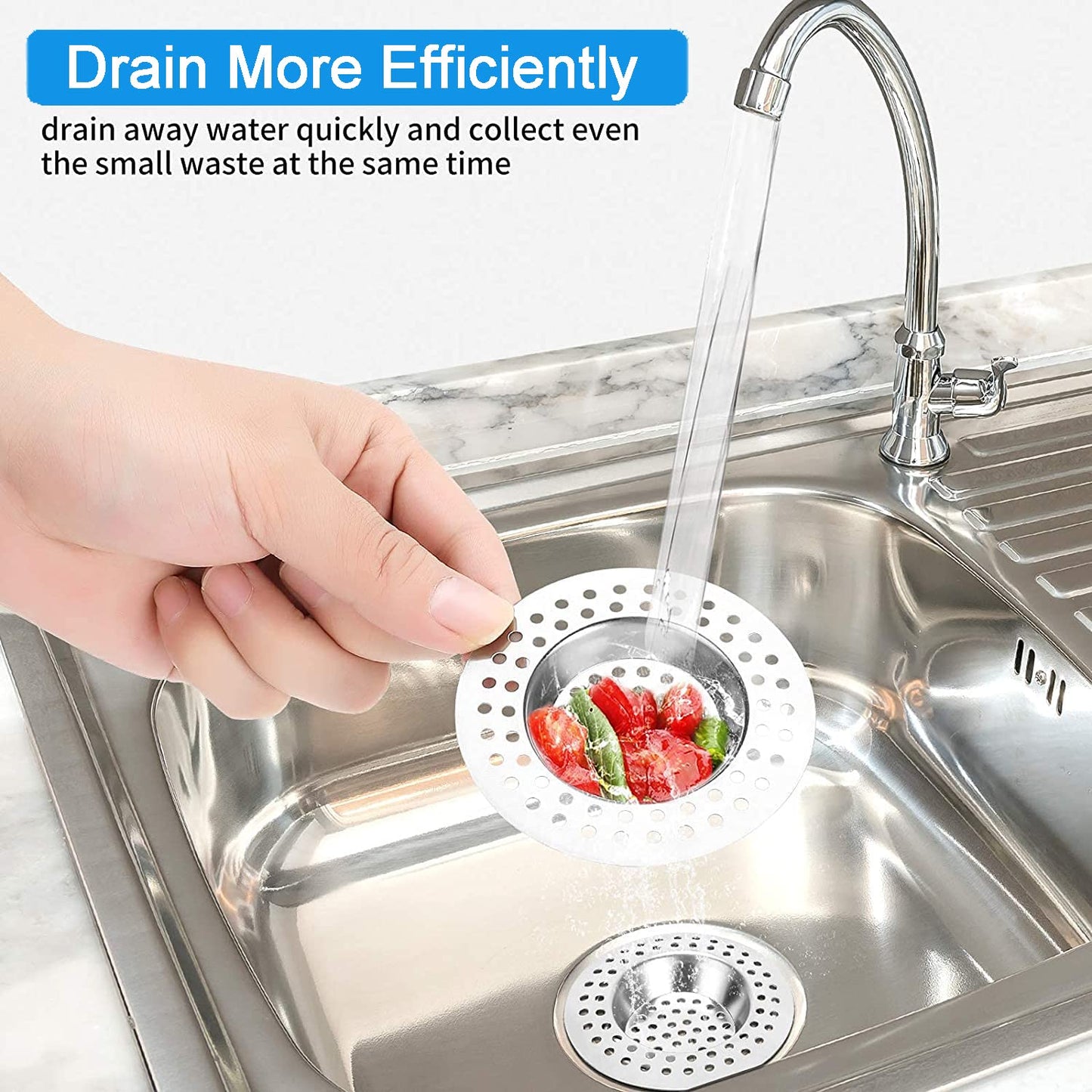 Tomario Stainless Steel Kitchen Sink Strainer Plug, Standard Strainer Drain Protector Hair/Food Catcher for Bathroom, Kitchen, Shower