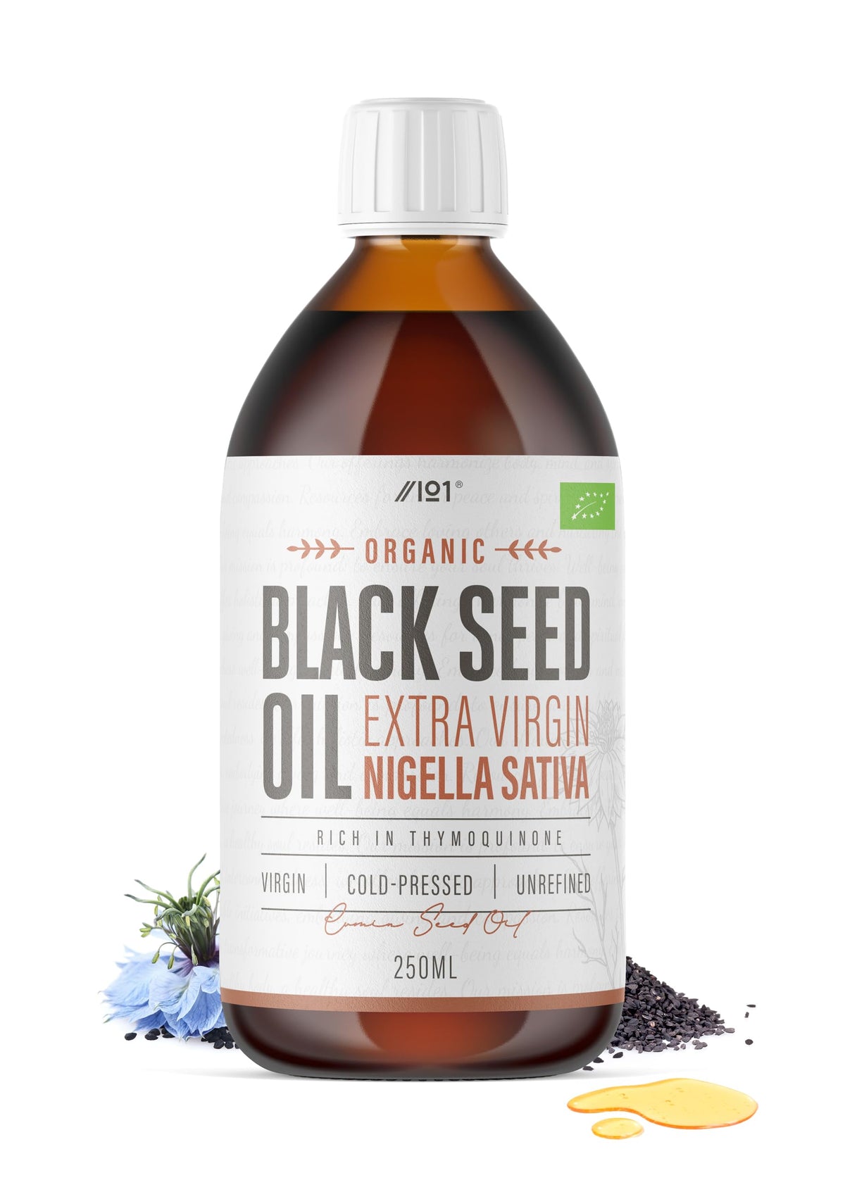 Organic Black Seed Oil 250ml ? Cold & Freshly Pressed ? Up to 5X% Strength Thymoquinone ? 100% Pure Extra Virgin Cumin Black Seed Oil - By Alpha01