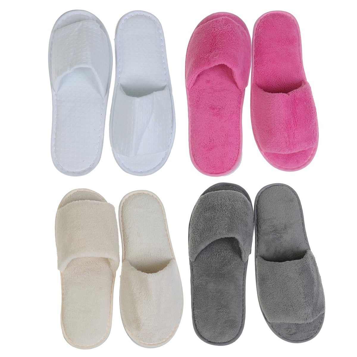 JK Home 4 pairs Coral Fleece Open Toe Spa Slippers, Disposable Deluxe Hotel Slippers, Flat House Shoes Washable Foldable Portable Indoor Slippers for