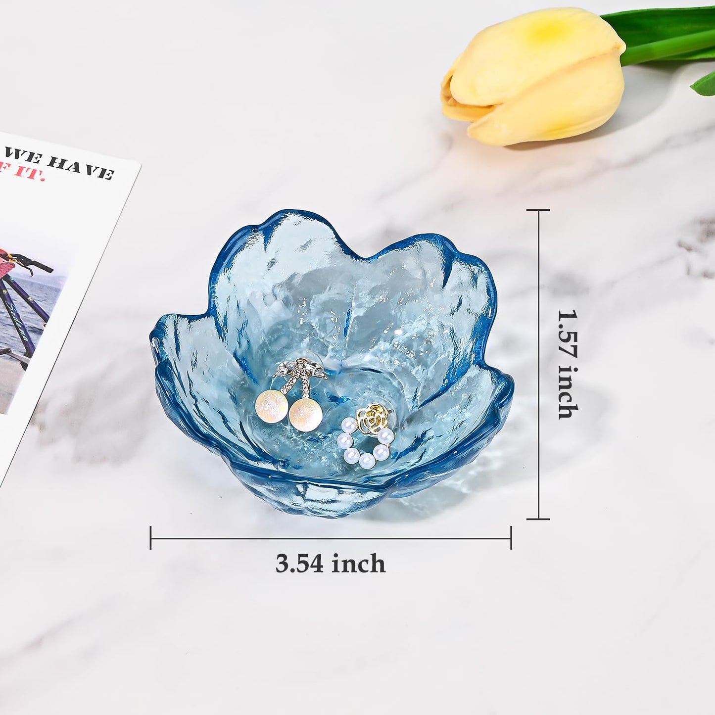 Koythin 2-Piece Glass Jewelry Tray, Mini Ring Dish for Necklace Earring Bracelet, Cute Trinket Tray for Engagement Vanity Bathroom