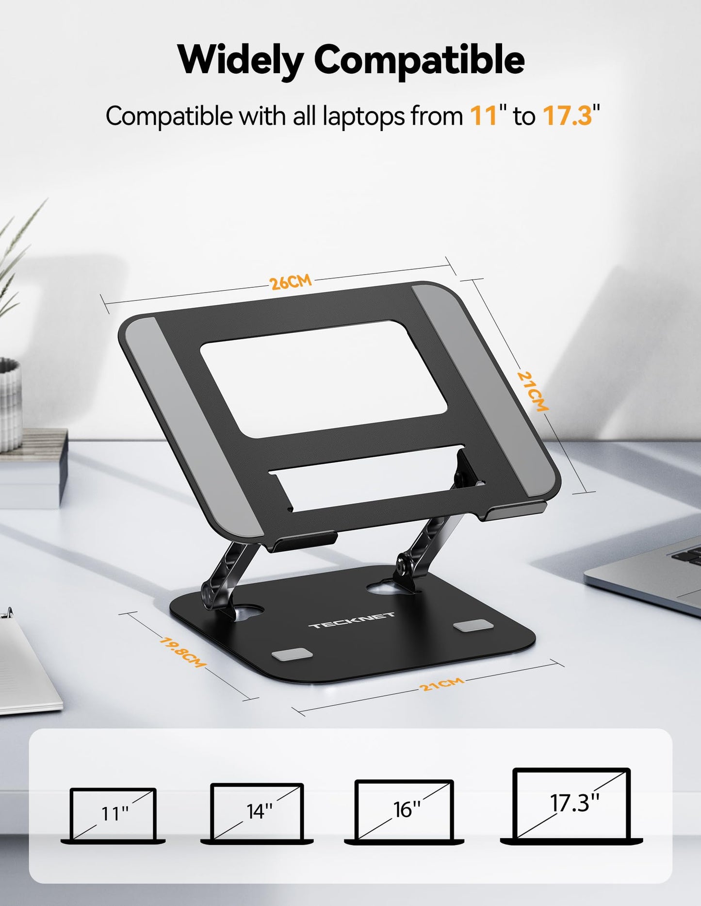 TECKNET Laptop Stander, Compatible with All 11 to 17.3 Inch Laptops, Black