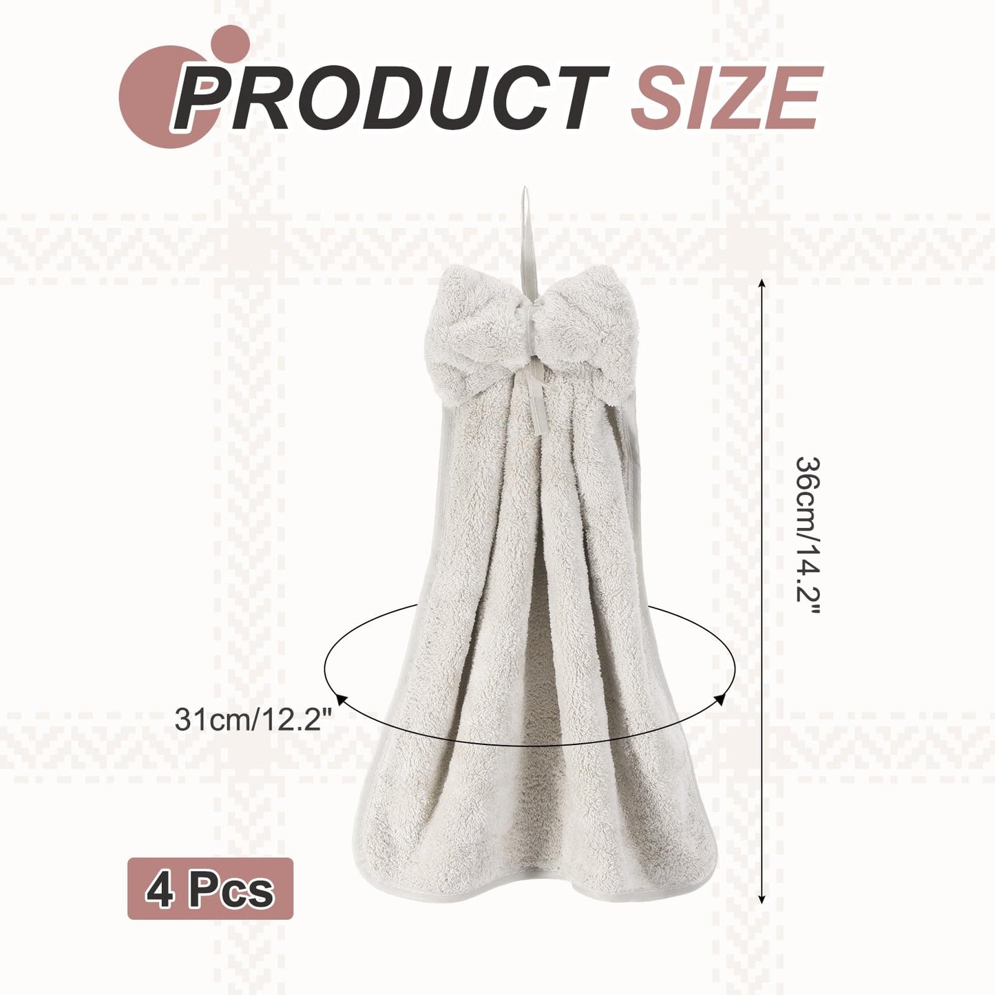sourcing map 4Pcs Bow Hand Towels with Hanging Loop, 14.2" x 12.2" Soft Coral Fleece Microfiber Bowknot Hanging Hand Dry Towels Quick Dry and