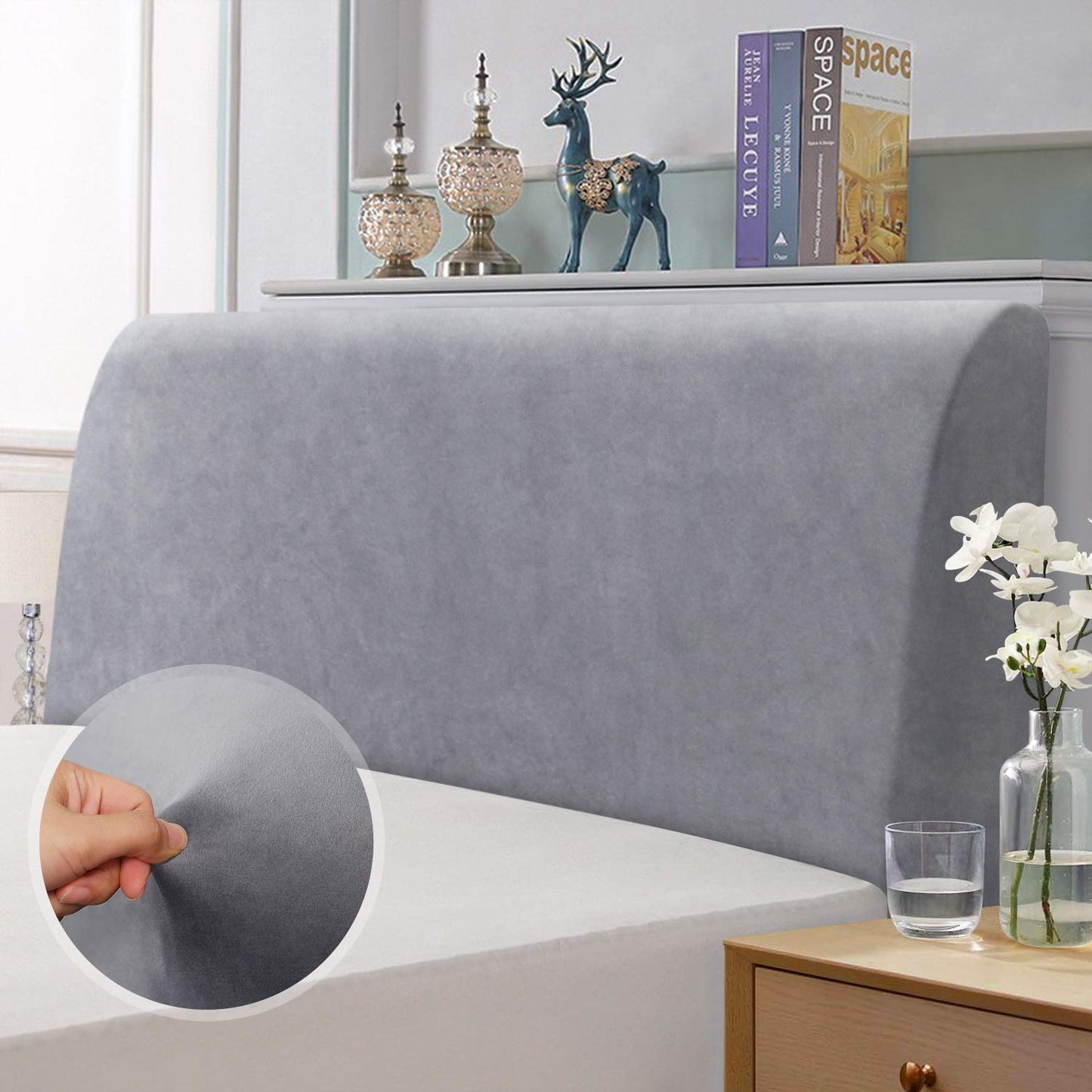 TAOCOCO Bed Headboard Cover, Elastic Headboard protection cover, all-inclusive design solid color elastic protection, Light Grey 180-200 cm
