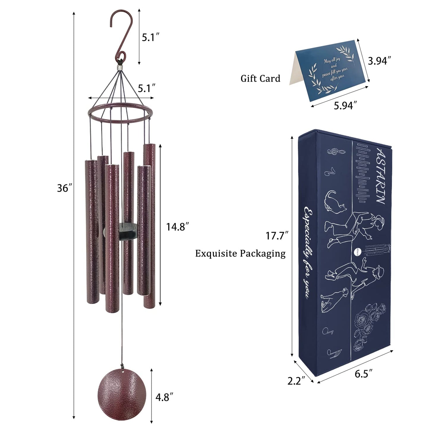 ASTARIN Sympathy Wind Chimes for Outside, Memorial Wind Chimes for Loss of Loved One, Large Deep Tone Wind Chimes Outdoor in Memory of Loved for
