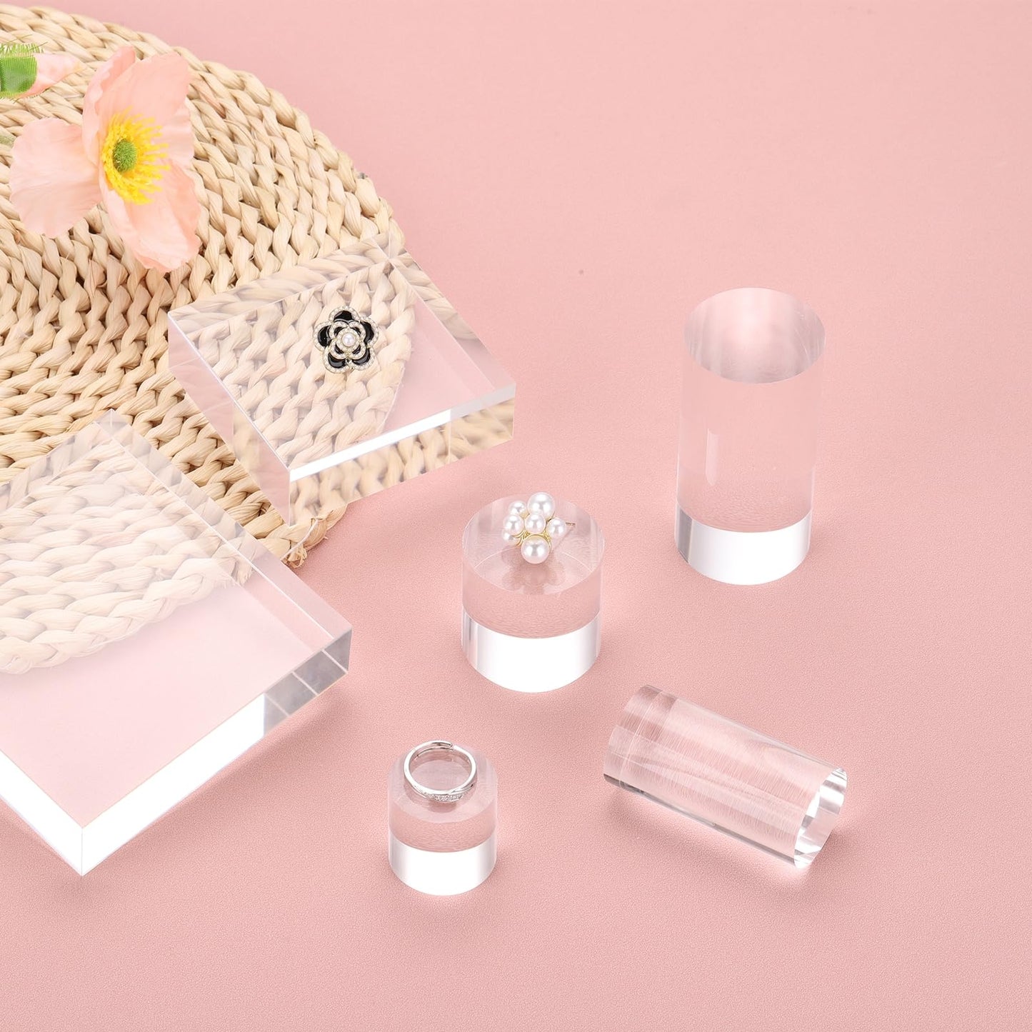 sourcing map 2pcs Acrylic Cylinder Display Blocks, 60 x 60 mm/2.4" x 2.4" Clear Jewelry Display Base Polished Cube Riser Stand Display Holder Base