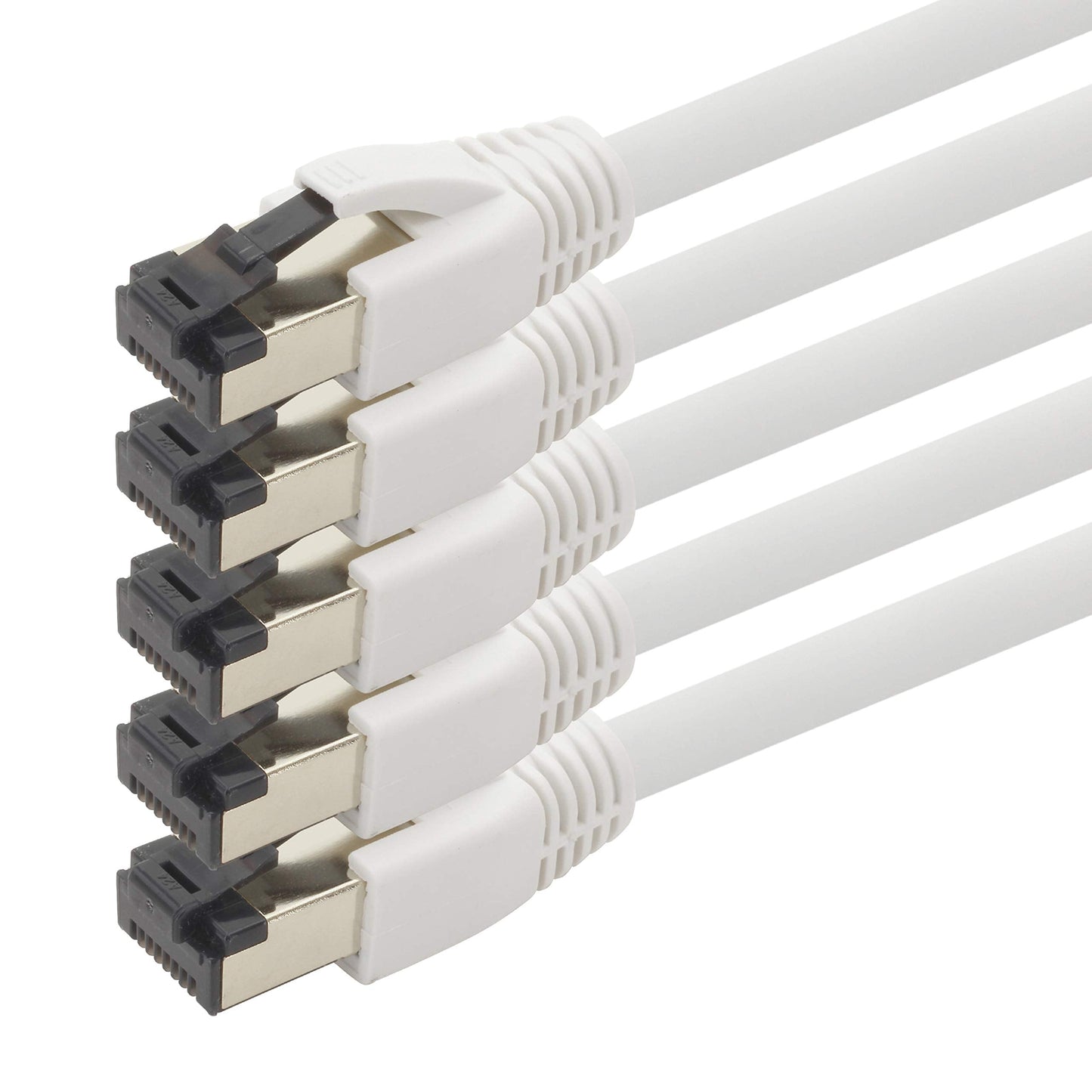 1aTTack.de 3.0 m Cat 8 network cable CAT8 cable white - pack of 5 Cat.8 Lan 2000 MHz 40 Gbit s 40GBase-T Poe+ patch cable Ethernet cable LSZH - 5 x 3