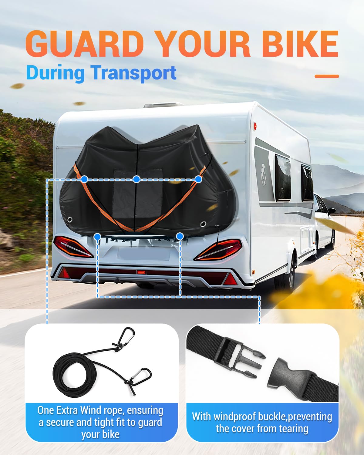 SUPAREE 2 Bikes Bicycle Cover Storage Outdoor Folding Bike Cover Waterproof Bike Covers for Transport 2 Bikes 420D Oxford Heavy Duty for Motorhome Car