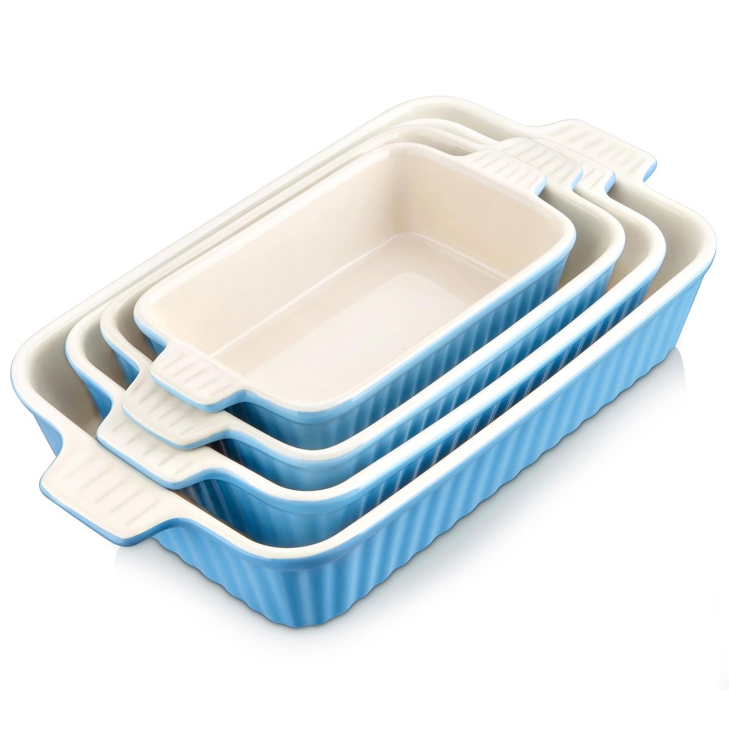 MALACASA, Series Bake, Rectangular Baking Dish Set of 4 (9"/11"/12"/14"), Oven to Table Baking Dish with Ceramic Handles Ideal for