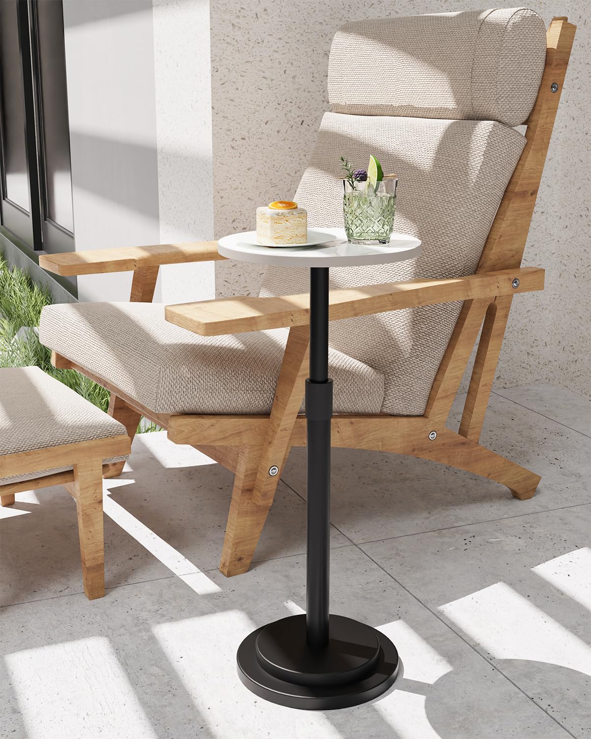 GUOHNHE Round End Table, Height Adjustable Drink Stand, 1 Pack, White