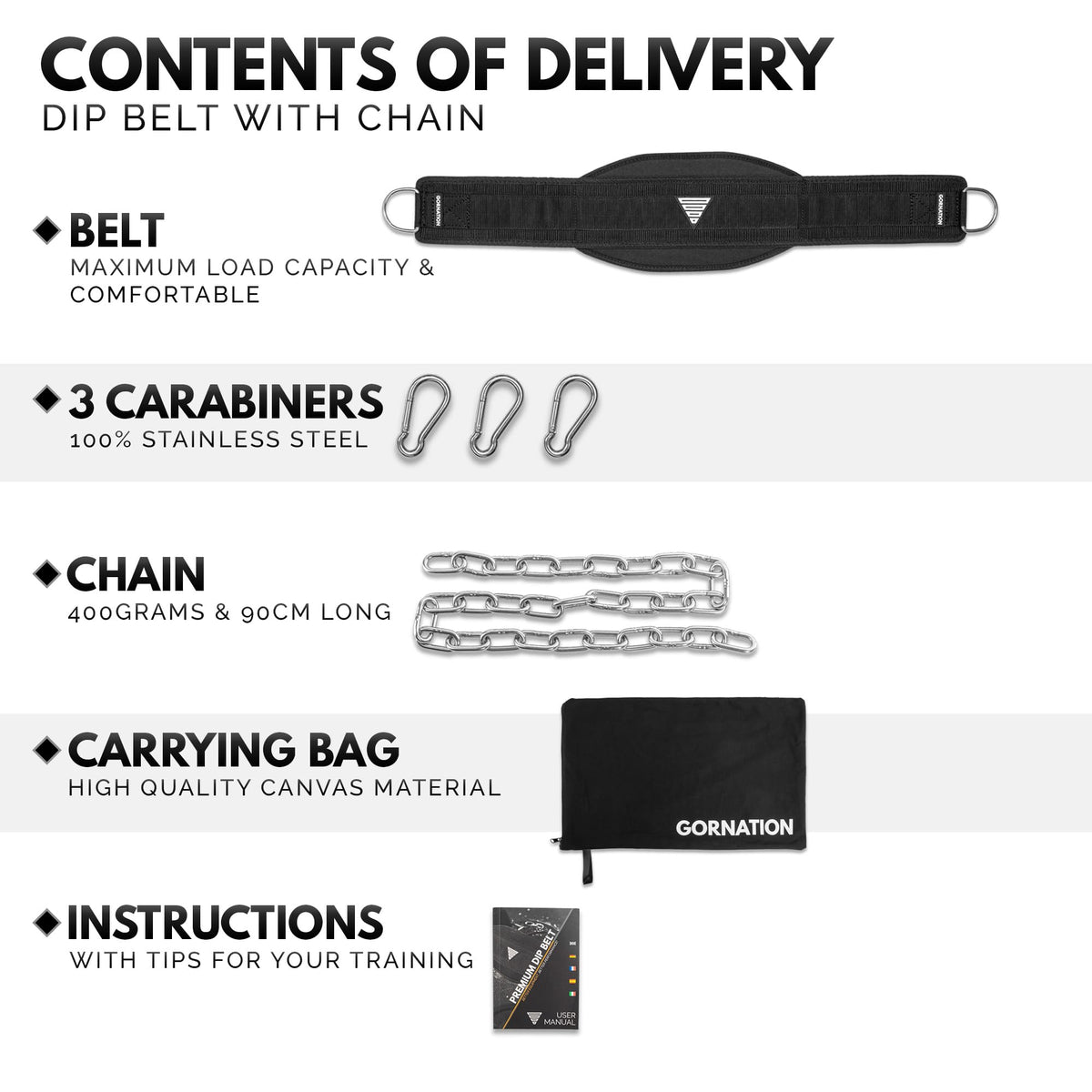 GORNATION Weight Belt Up to 1000 kg Load, Attaching an Extra Weight with Chain or Rope, Street Workout and Fitness, Stainless Steel Weight Belt