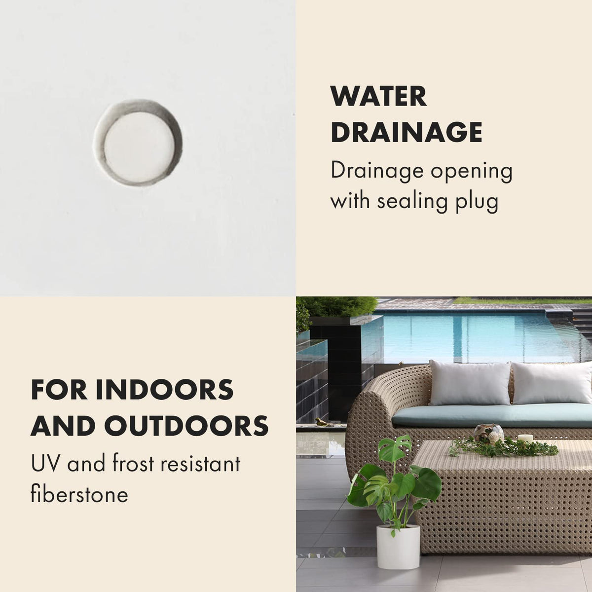 Fox & Fern Plant Pot, Large Plant Pots for Indoor & Outdoor, UV & Frost Resistant Plant Vase with Drainage Plug, Fiberstone, Large Indoor Pots for