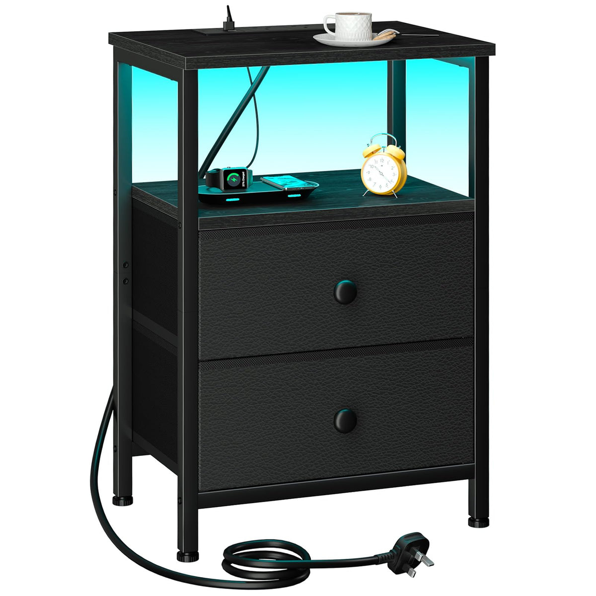 LOAKEKEL Bedside Table, Side Table with Charging Station, Bed Side Table