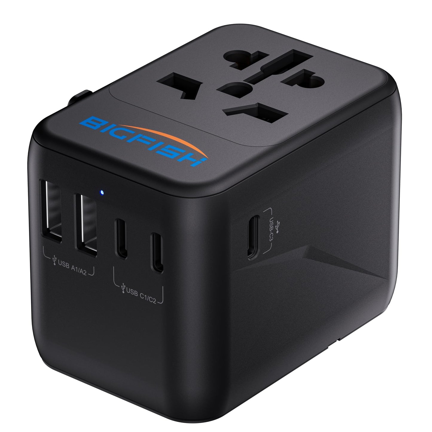 Bigfish Universal Travel Adapter with USB C PD 35W Fast Charging(C3 Port), Worldwide Travel Plug Adapter with 5 USB(2A + 3C), Dual 10A Fuses