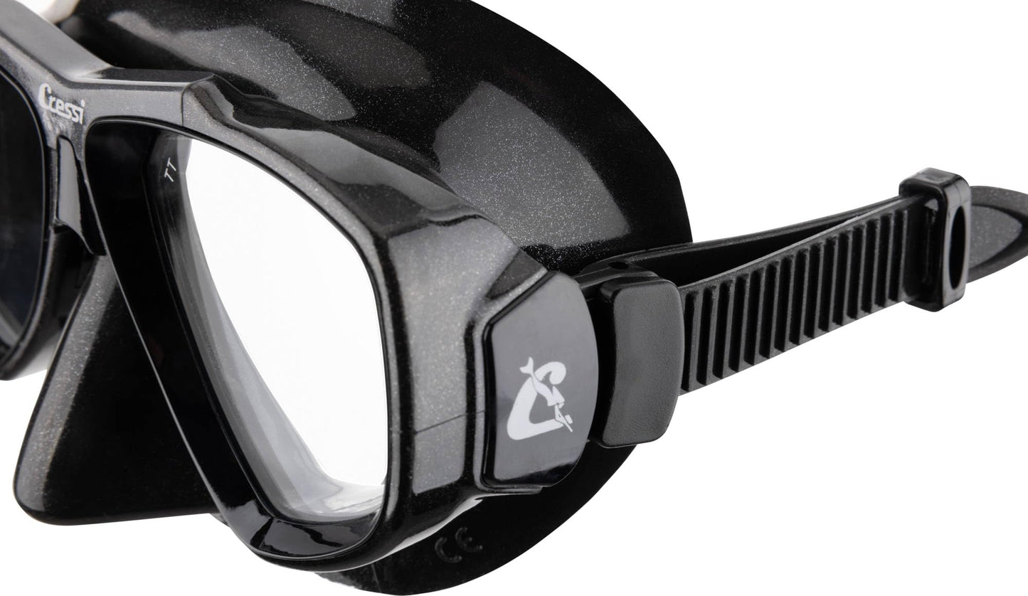 CRESSI Big Eyes Mask Black/Black 380 UV Bluee/Orange Lenses - Single Big Eyes Mask for Diving and Snorkelling, Black/Black 380 UV Bluee/Orange Lenses,