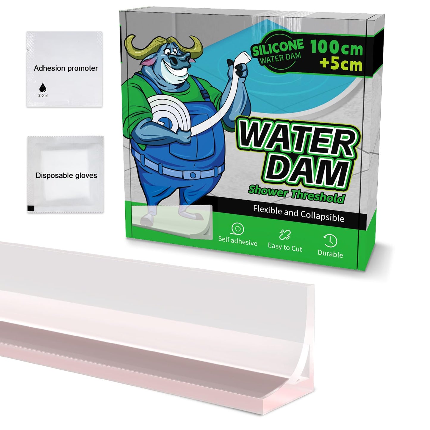 ALITAIYI Silicone Shower Barrier, Self-Adhesive Sill Protection, No Drilling for Shower Enclosure, Bathroom (Transparent, 1.05m)
