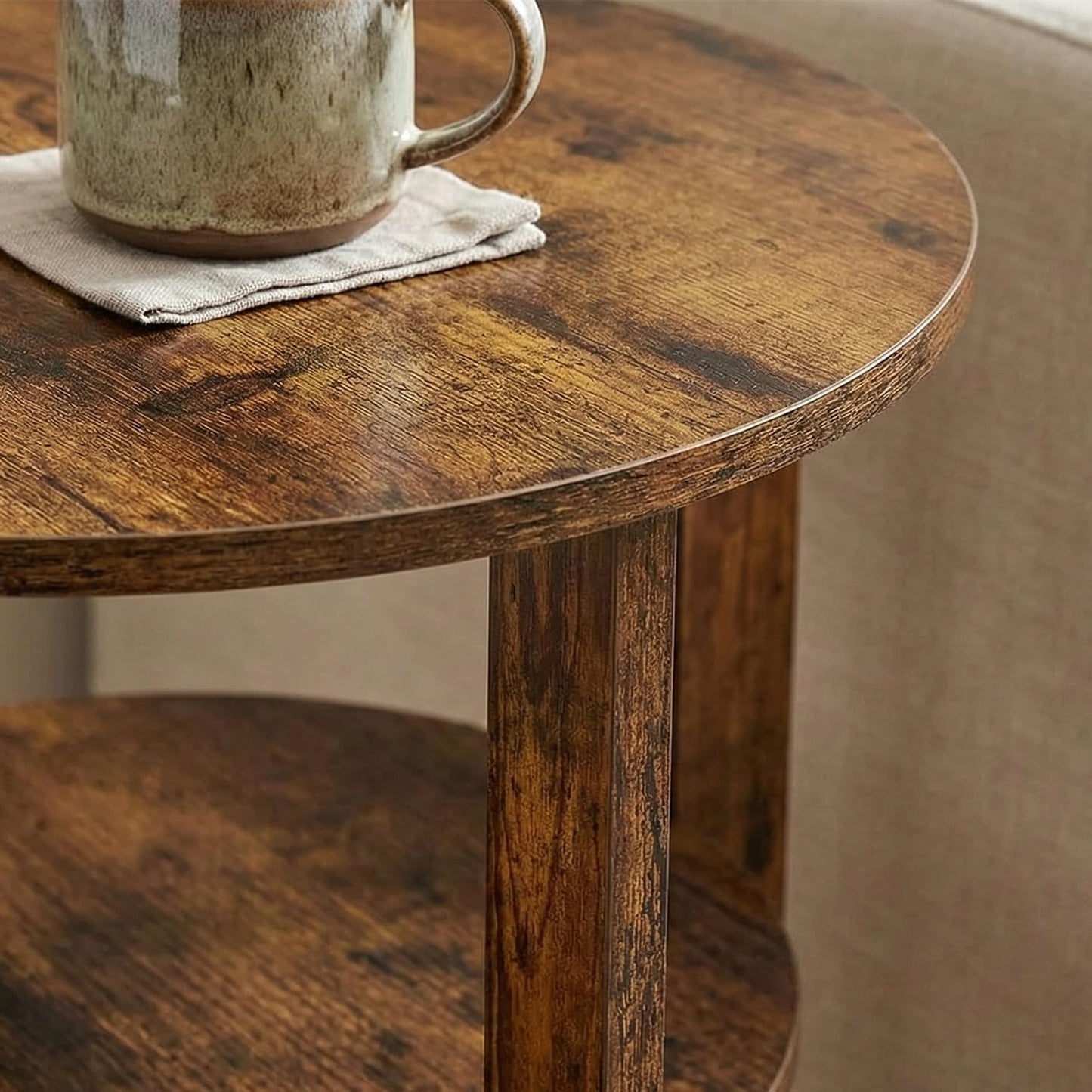 ZEXVIDA 3 Tier Round Side Table, Farmhouse Wood End Tables with Storage, Country Accent Small Sofa Bedside Table Coffee Table for Living Room Bedroom