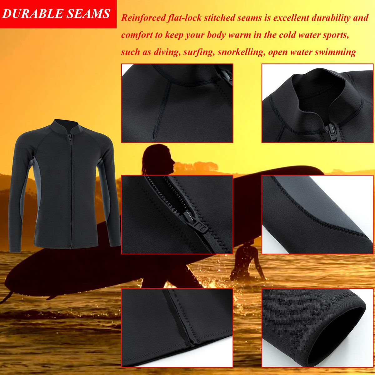 YDQUANI 2mm Wetsuit Top Neoprene Wetsuits Jacket Thermal Long Sleeves Diving Suit for Men Women Open Water Swimming Snorkeling Scuba Diving Surfing