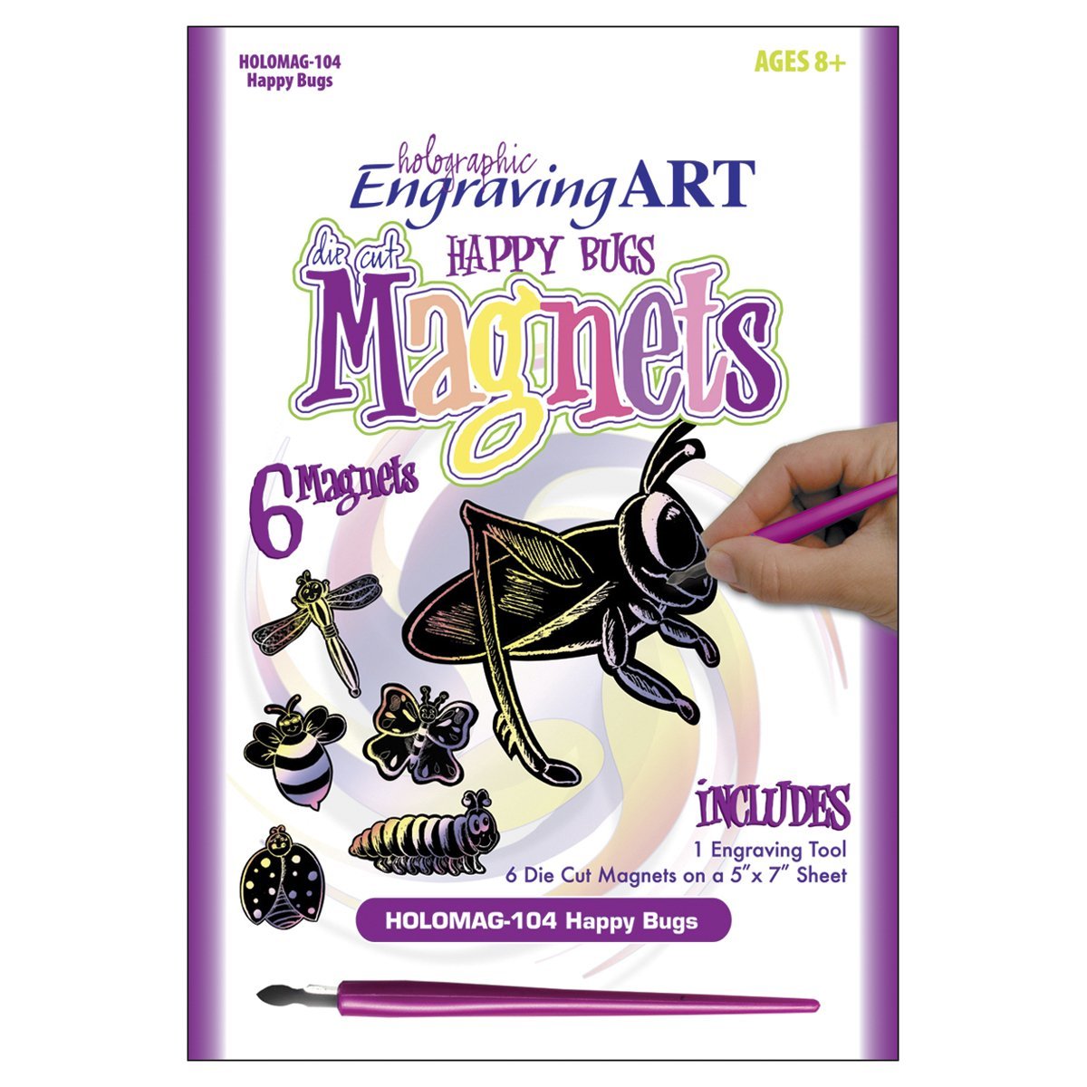Holographic Foil Engraving Art Magnets-Happy Bugs