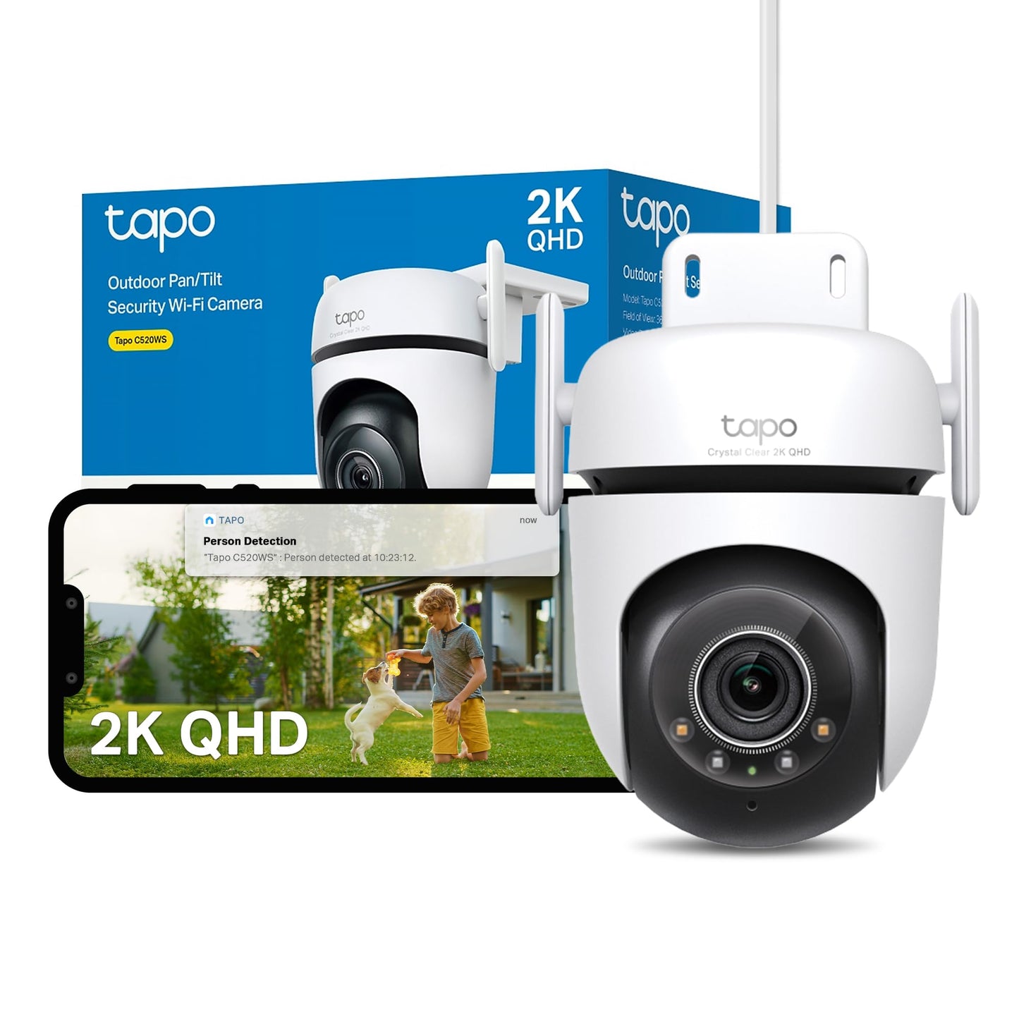 Tapo C520WS Pan/Tilt Outdoor Security Camera, 2K 4MP WiFi Outdoor Camera, 360? Vision Motion Tracking, No Monthly Fee, AI Detection, Starlight Colour