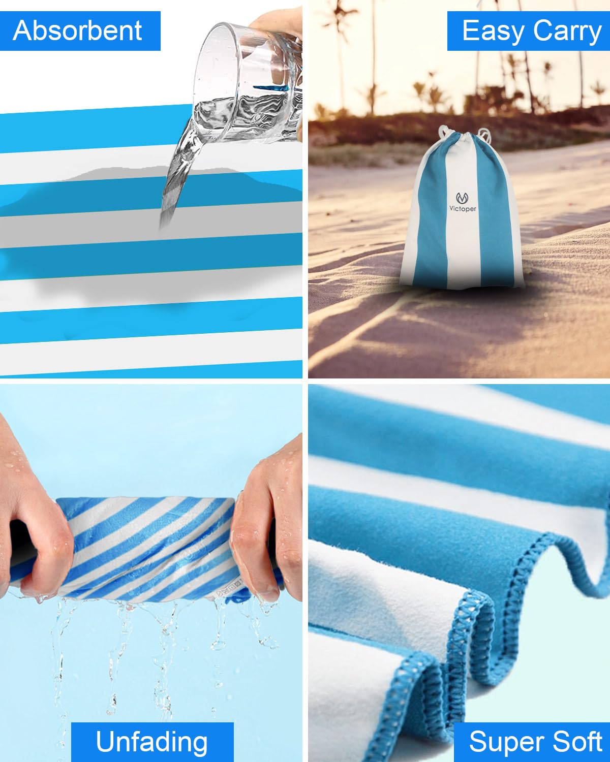 Victoper Microfiber Beach Towel Quick Drying Sand Free Soft Compact Lightweight Beach Towels for Adults Ideal for Swimming Beach Yoga Camping Sky