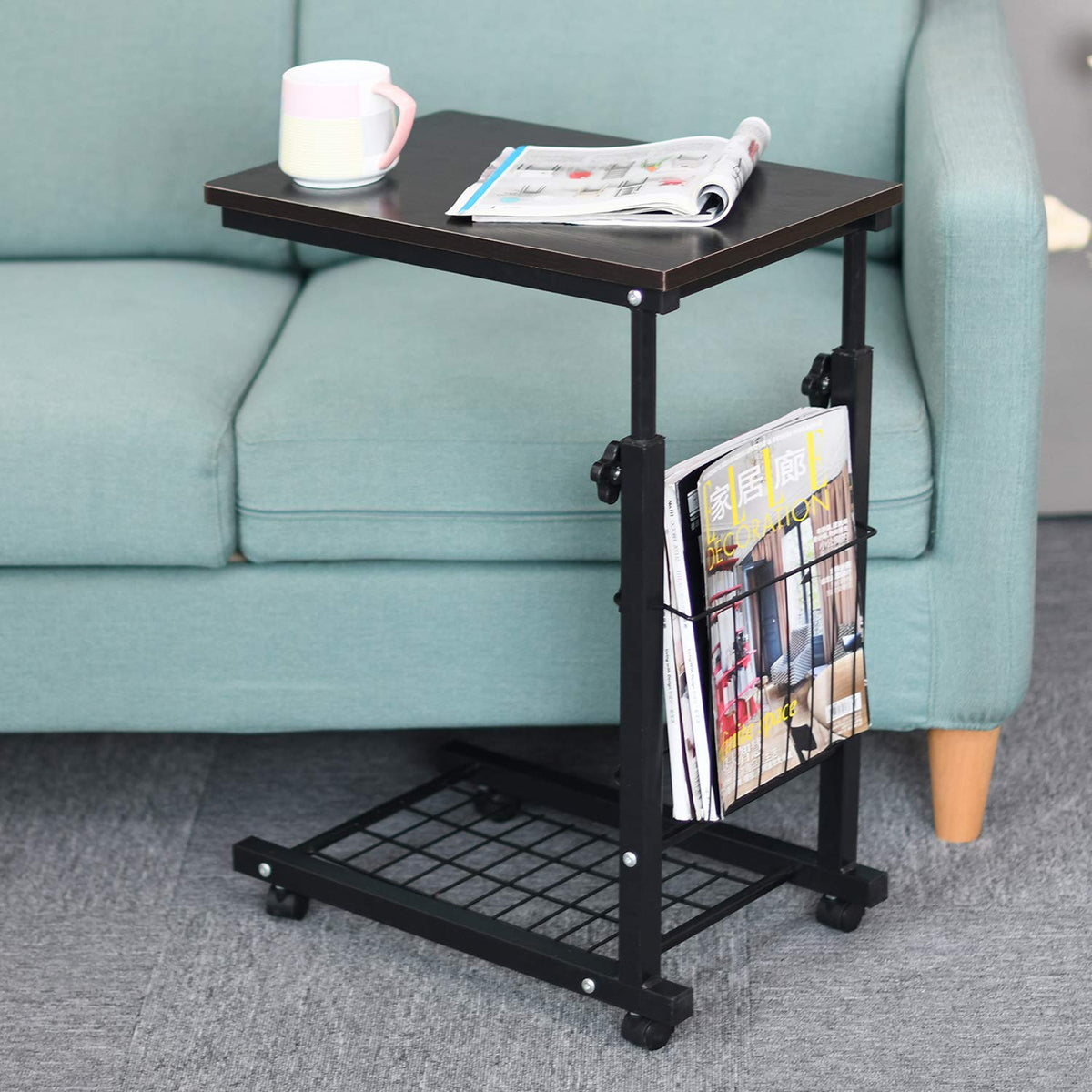 sogesfurniture End Table Sofa Side/Snack/Coffee/Storage/Laptop Trolly Table for Living Room, Bedroom, Balcony, Office, Black BHEU-C6-BK