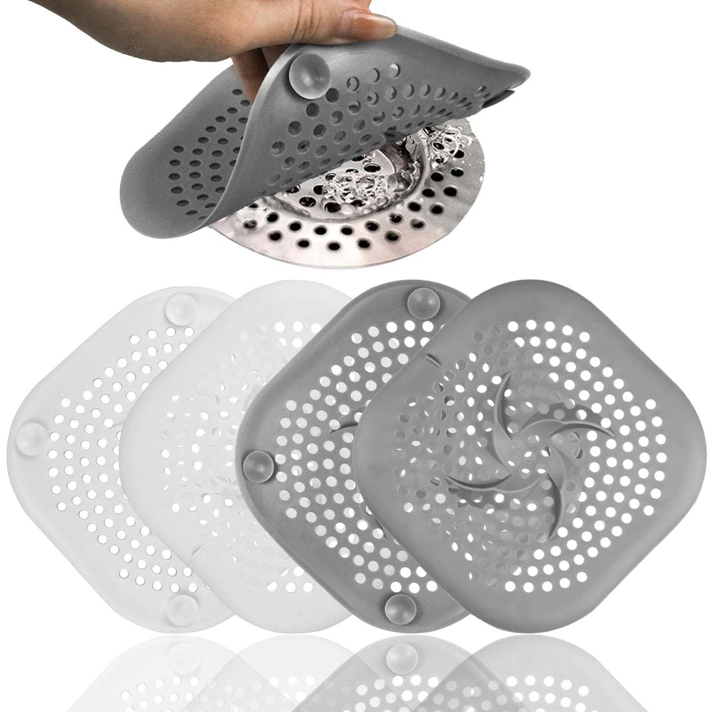 rietegio 4Pcs Silicone Drain Cover Suction Cup Sink Strainer Replacement Sink Strainer Drain Protector Shower Drain Hair Catcher for Bathroom Bathtub
