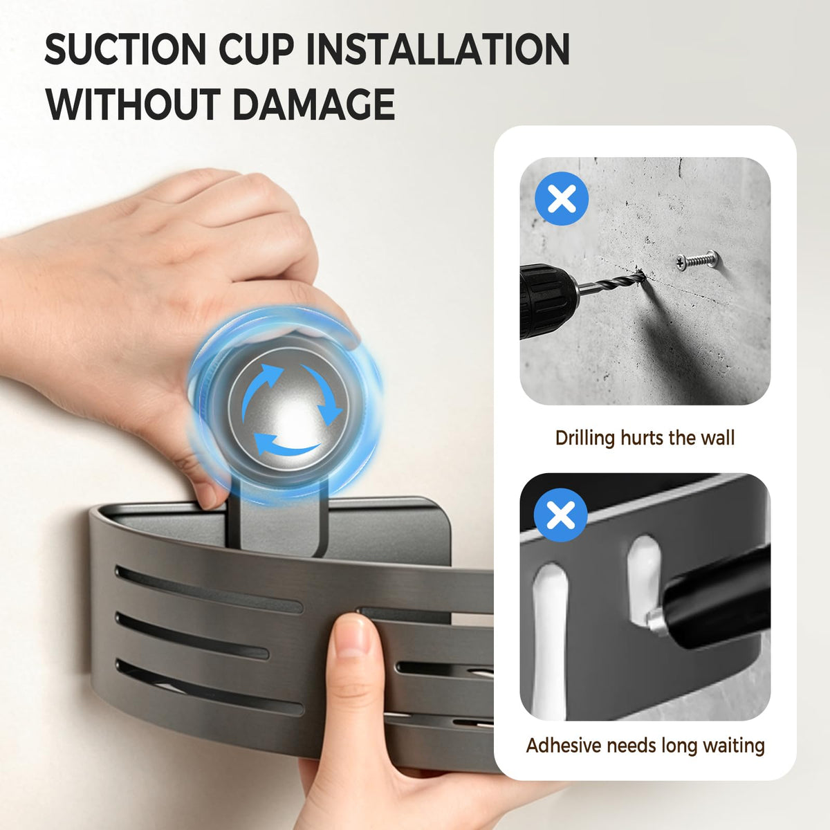 Lekesky Corner Shower Caddy Suction Cup, Shower Shelf No Drilling, Rust Resistant Bathroom Corner Shelves， Removable Shower Rack for Bathroom