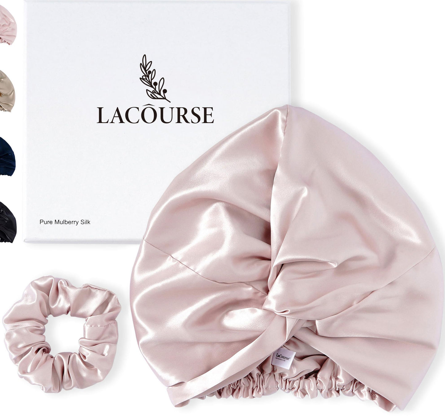 LaCourse 100% Genuine 22Momme Silk Bonnet for Sleeping, Double-Layered Mulberry Silk Hair Wrap with Premium Elastic Stay on Head. (One Size, Pink)