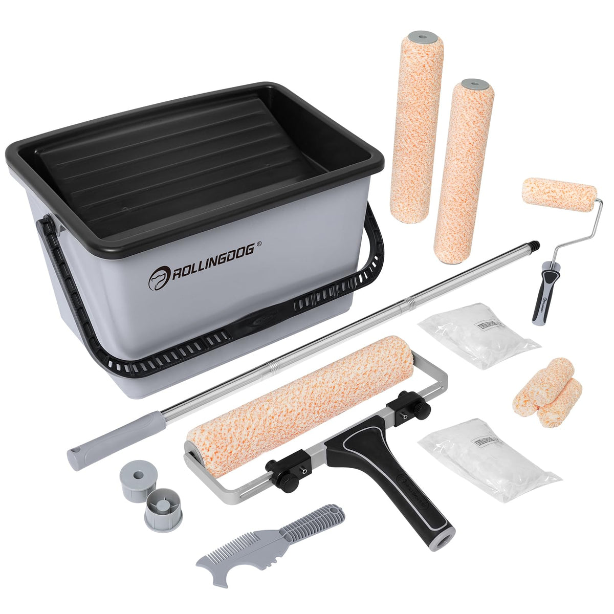 ROLLINGDOG 12 Inch Paint Roller Set - Large Paint Roller with Adjustable Frame, Microfiber Covers & Extendable Pole, Complete Kit for Walls, Ceilings