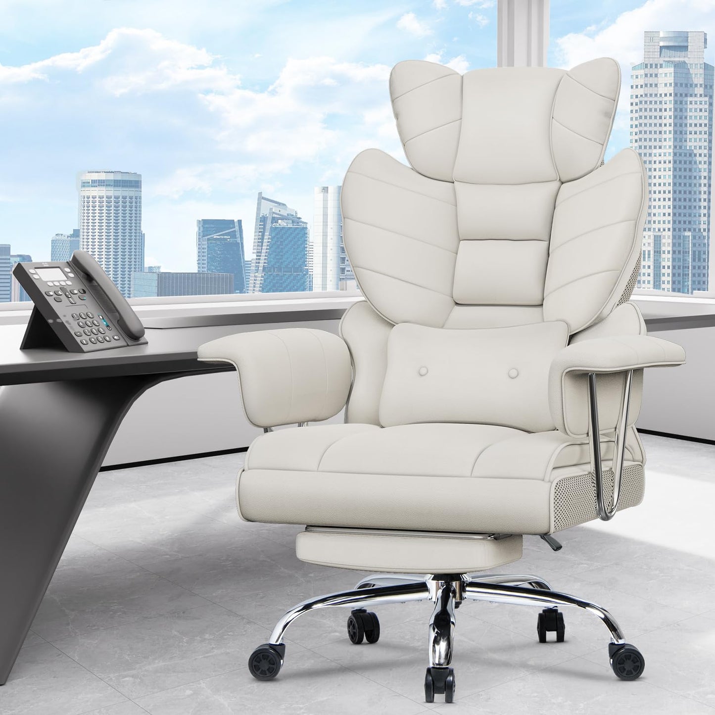 naspaluro High Back PU Leather Ergonomic Computer Recliner, Big Tall Executive Desk Office Chair with Armrests/Footrest