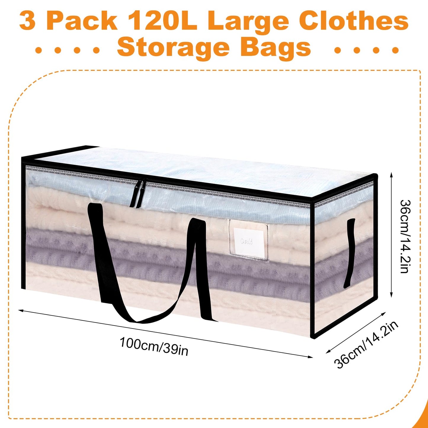 Yafe 3 Pack Large Clothes Storage Boxes with Lids, 120L Moving Bags