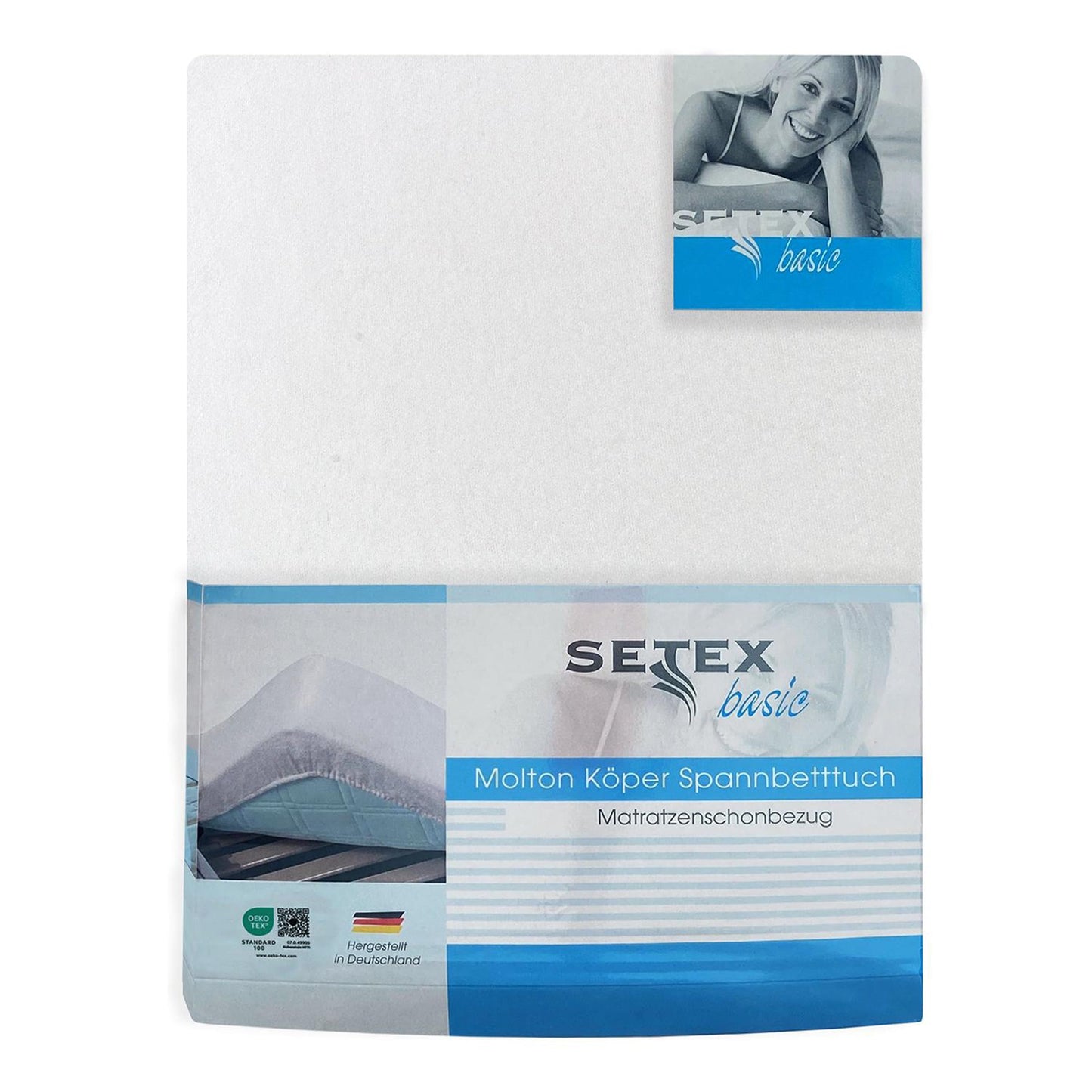 Setex Molton body mattress protectors, fitted sheet, basic, white, 1308, Cotton, White, 100 x 200 cm