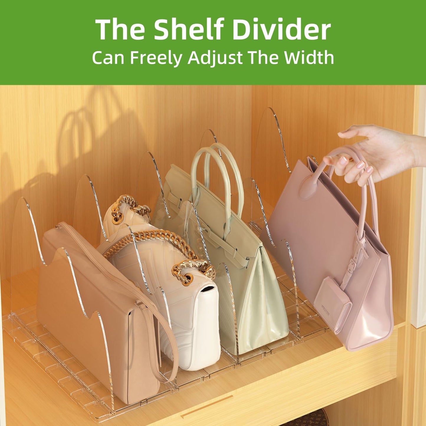 ANTOWIN 2 Pack Purse Stand Holder for Handbags, Transparent Bag Holder, Adjustable Wide with Non-Slip Base for Closet Organization, Bag Display