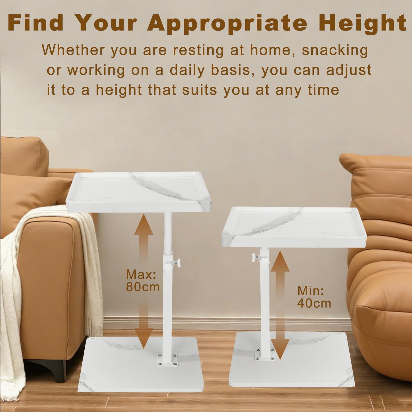 Simcat Adjustable Height C Shaped Side Table With Wheels, 360° Rotated Tray