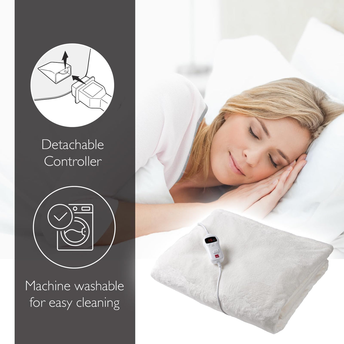 Sensio Home Luxury Heated Throw Electric Blanket Cream, Flannel Fleece with Teddy Fleece On The Inside, Machine Washable, Digital Remote with 10 Heat